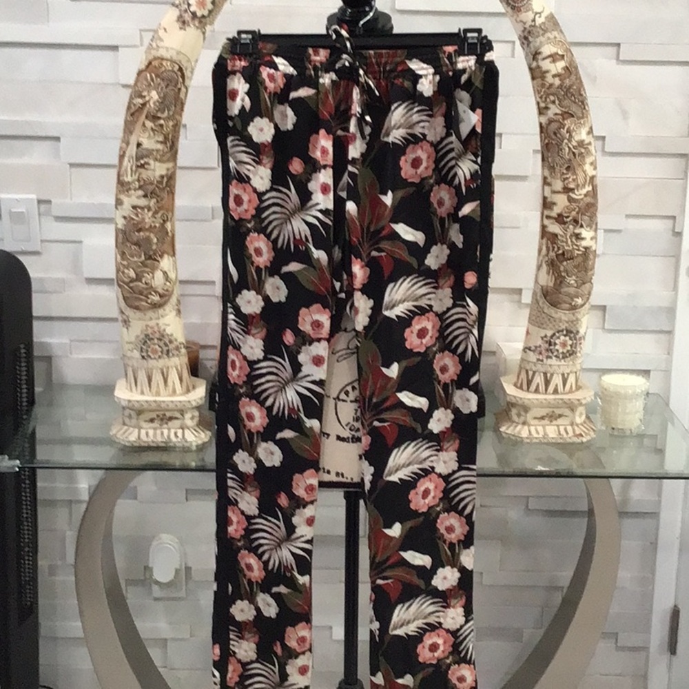 🆕MAISON SCOTCH Drawstring Floral Print Relaxed Pants Black Multi